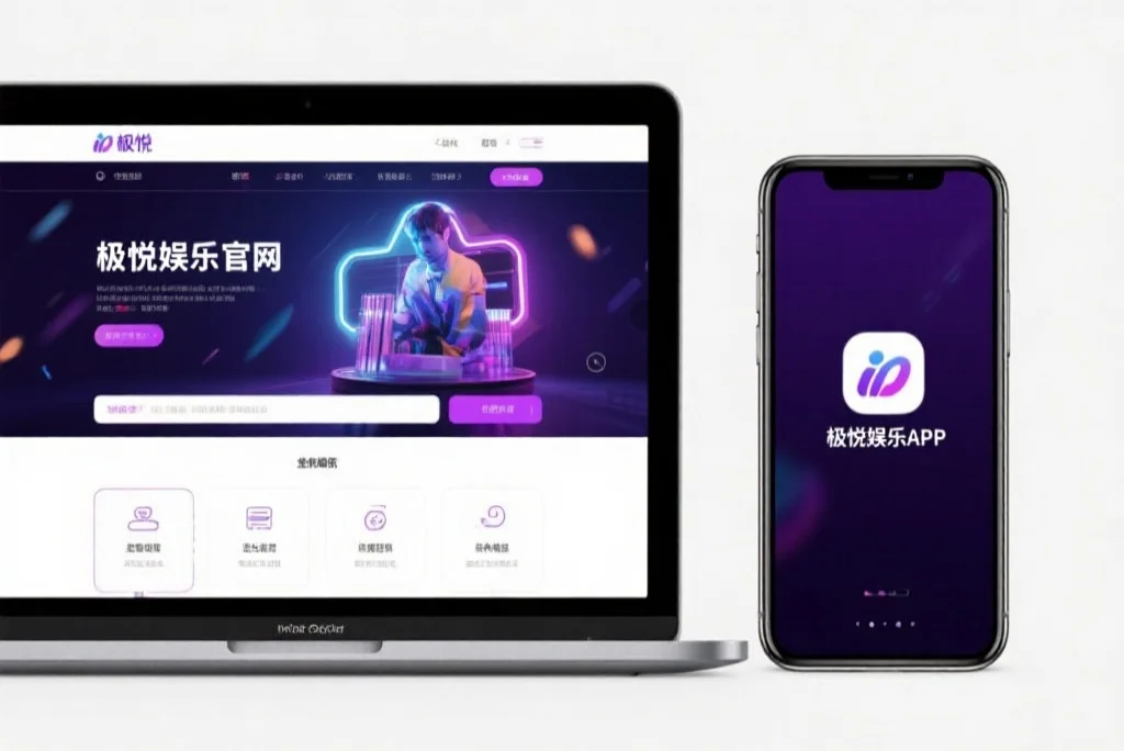 一台笔记本电脑屏幕上显示着天美3娱乐官网的界面，旁边是一部手机显示着天美3娱乐APP，两者并列对比